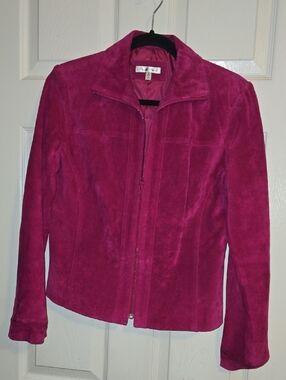 Women's Fuchsia Suede Zip Jacket - Classic Lightweight Layer